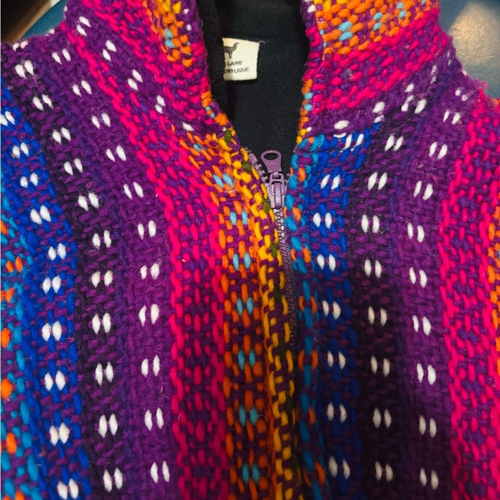 Wool winter Jacket sweater with warm soft lining Y2K Handmade in Ecuador - Picture 2 of 6